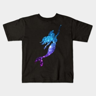 Teal and Purple Ombre Faux Glitter Mermaid Silhouette Kids T-Shirt